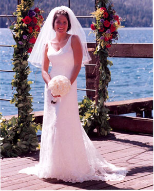Detail of lace on a custom bridal gown